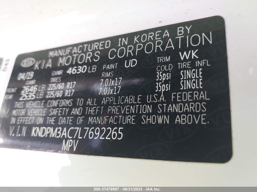 2020 KIA SPORTAGE LX - KNDPM3AC7L7692265