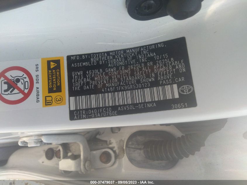 2016 TOYOTA CAMRY LE/XLE/SE/XSE - 4T4BF1FK9GR530123