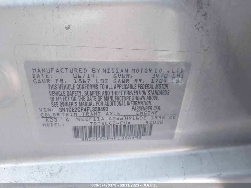2015 NISSAN VERSA NOTE S/S PLUS/SV/SL/SR - 3N1CE2CP4FL358493