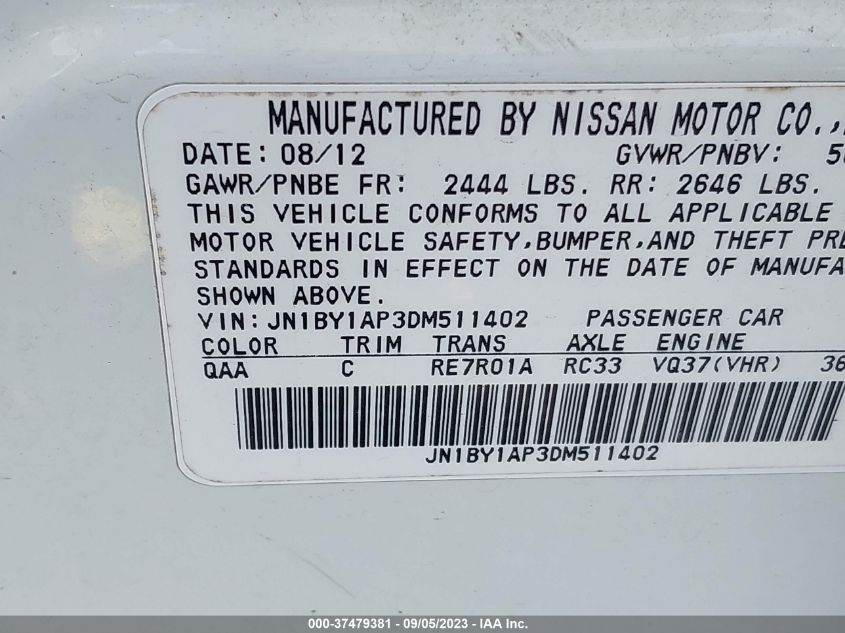 2013 INFINITI M37 JN1BY1AP3DM511402