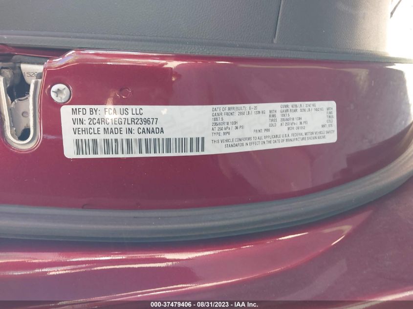VIN 2C4RC1EG7LR239677 2020 CHRYSLER PACIFICA TOURING L PLUS