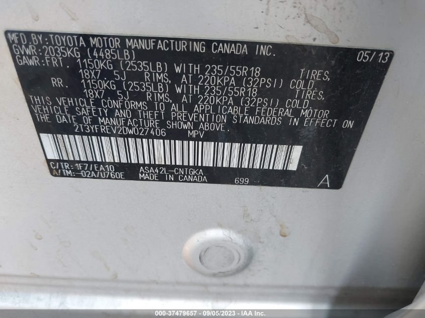 2013 TOYOTA RAV4 LIMITED - 2T3YFREV2DW027406