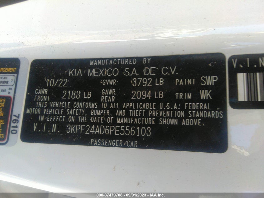 VIN 3KPF24AD6PE556103 2023 KIA FORTE LXS