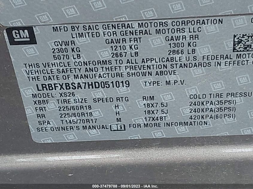 2017 BUICK ENVISION ESSENCE - LRBFXBSA7HD051019