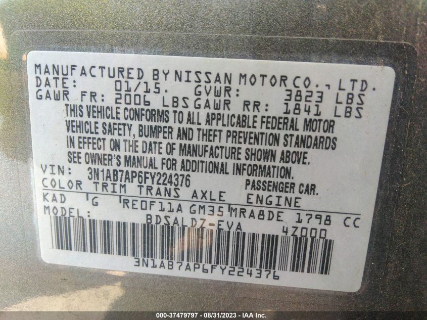 2015 NISSAN SENTRA SV - 3N1AB7AP6FY224376