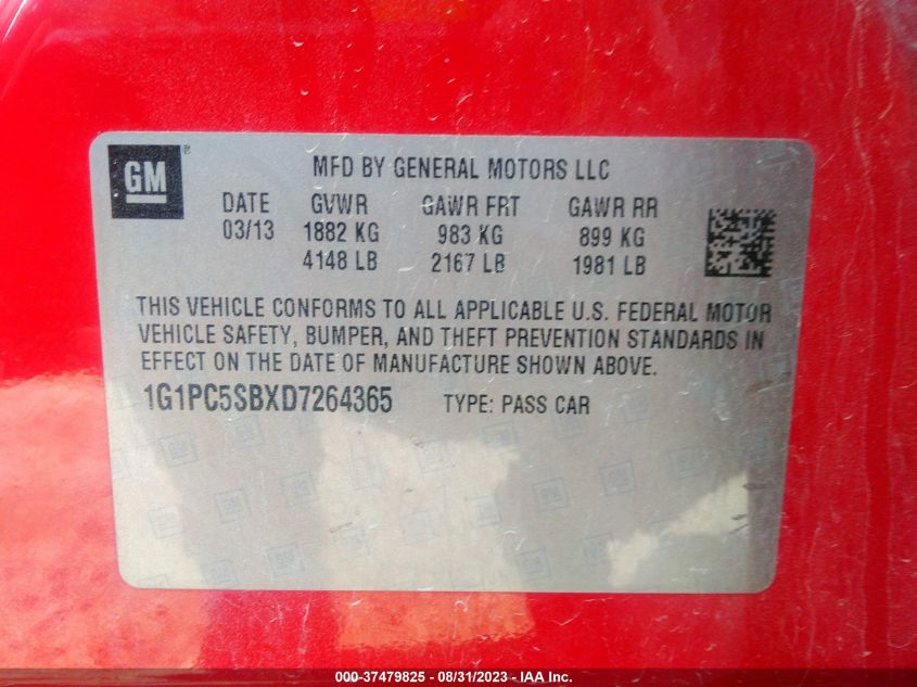 2013 CHEVROLET CRUZE LT - 1G1PC5SBXD7264365