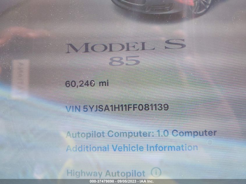 2015 TESLA MODEL S KWH BATTERY - 5YJSA1H11FF081139