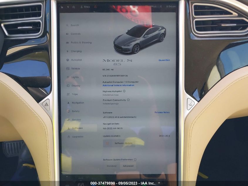 2015 TESLA MODEL S KWH BATTERY - 5YJSA1H11FF081139