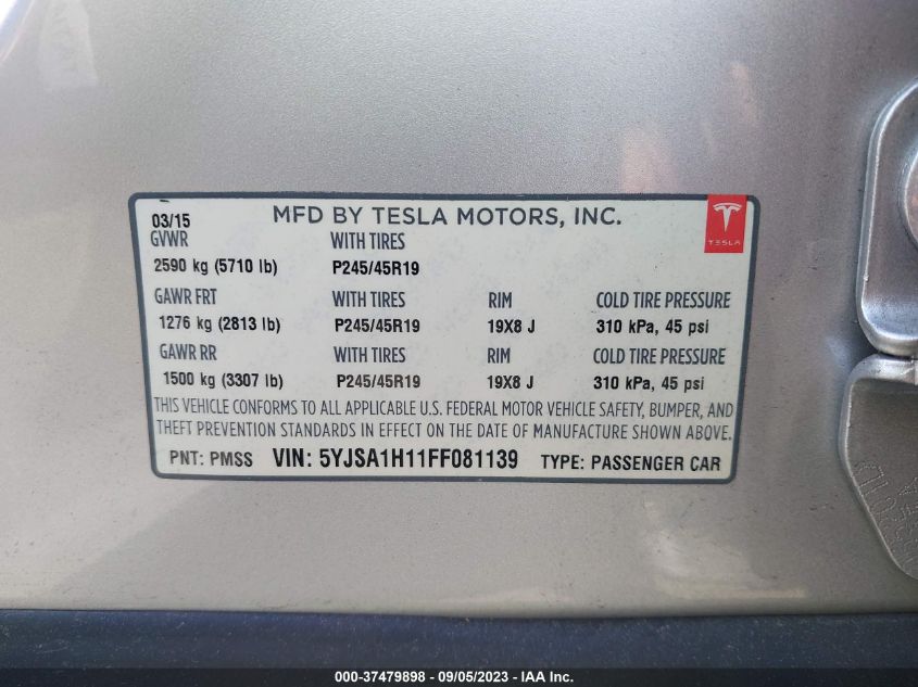 2015 TESLA MODEL S KWH BATTERY - 5YJSA1H11FF081139