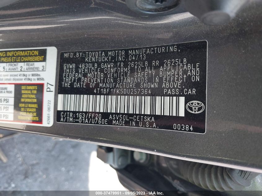 2013 TOYOTA CAMRY LE - 4T1BF1FK5DU257364