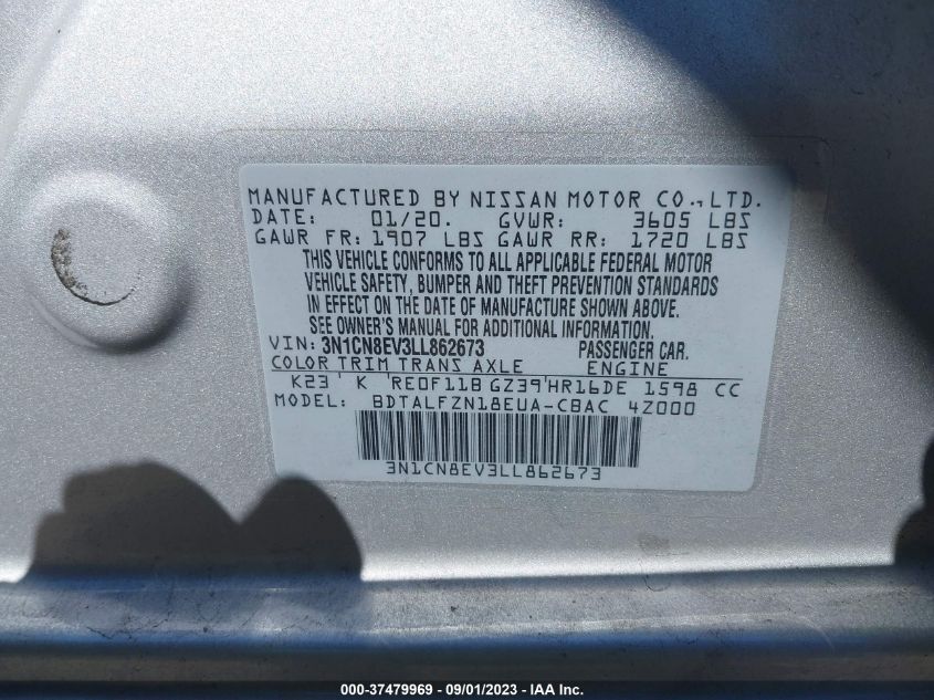 2020 NISSAN VERSA SV - 3N1CN8EV3LL862673