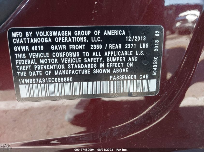 2014 VOLKSWAGEN PASSAT SE - 1VWBS7A31EC059890