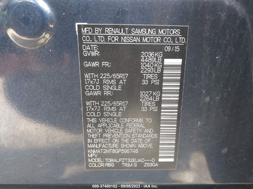 2016 NISSAN ROGUE S - KNMAT2MT8GP596746