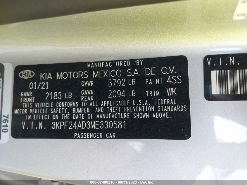 3KPF24AD3ME330581 Kia Forte LXS 9