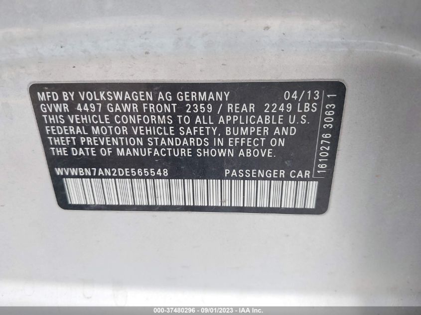 2013 VOLKSWAGEN CC SPORT - WVWBN7AN2DE565548
