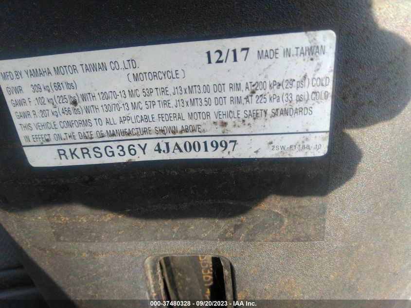 2018 YAMAHA XC155 RKRSG36Y4J001997