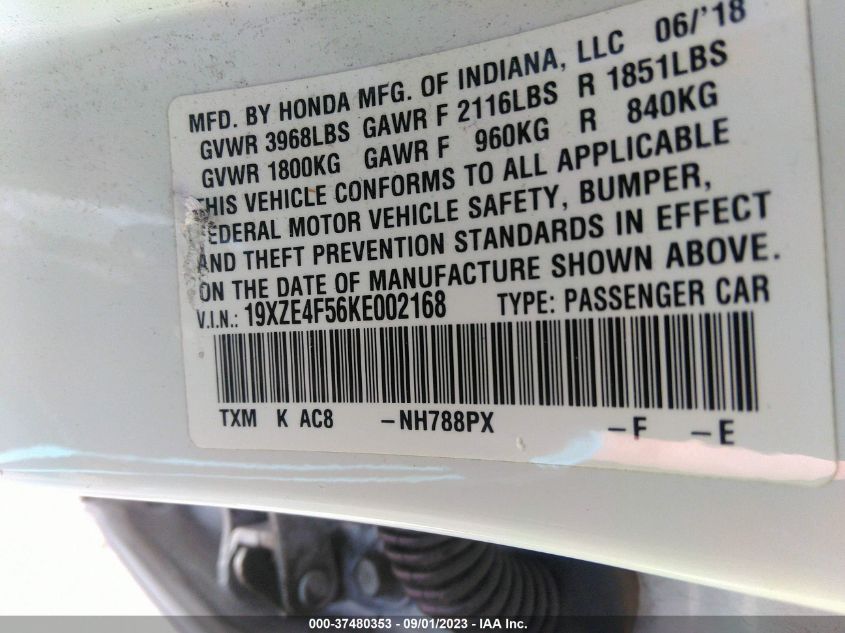2019 HONDA INSIGHT EX - 19XZE4F56KE002168