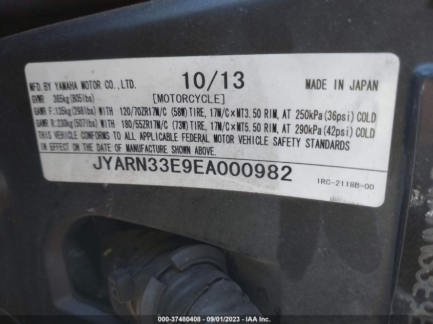 2014 YAMAHA FZ09 JYARN33E9EA000982