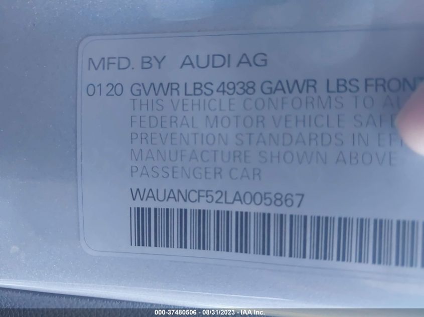 2020 AUDI A5 SPORTBACK PREMIUM - WAUANCF52LA005867