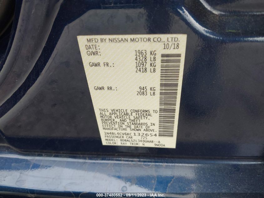 2019 NISSAN ALTIMA 2.5 SR - 1N4BL4CV6KC132654
