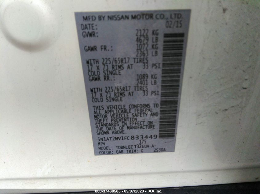 2015 NISSAN ROGUE SV - 5N1AT2MV1FC833449