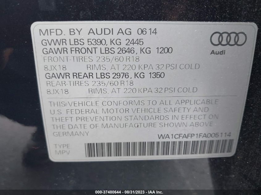 2015 AUDI Q5 PREMIUM - WA1CFAFP1FA005114