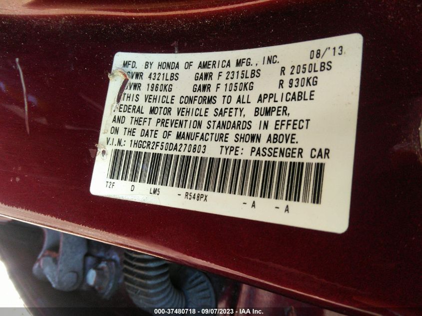 2013 HONDA ACCORD SDN SPORT - 1HGCR2F50DA270803