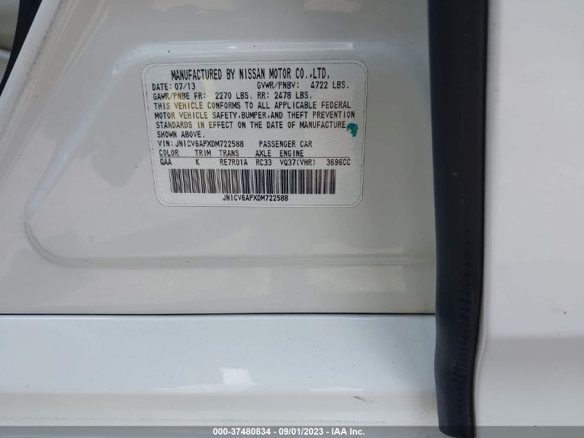 2013 INFINITI G37 SEDAN JOURNEY JN1CV6APXDM722588