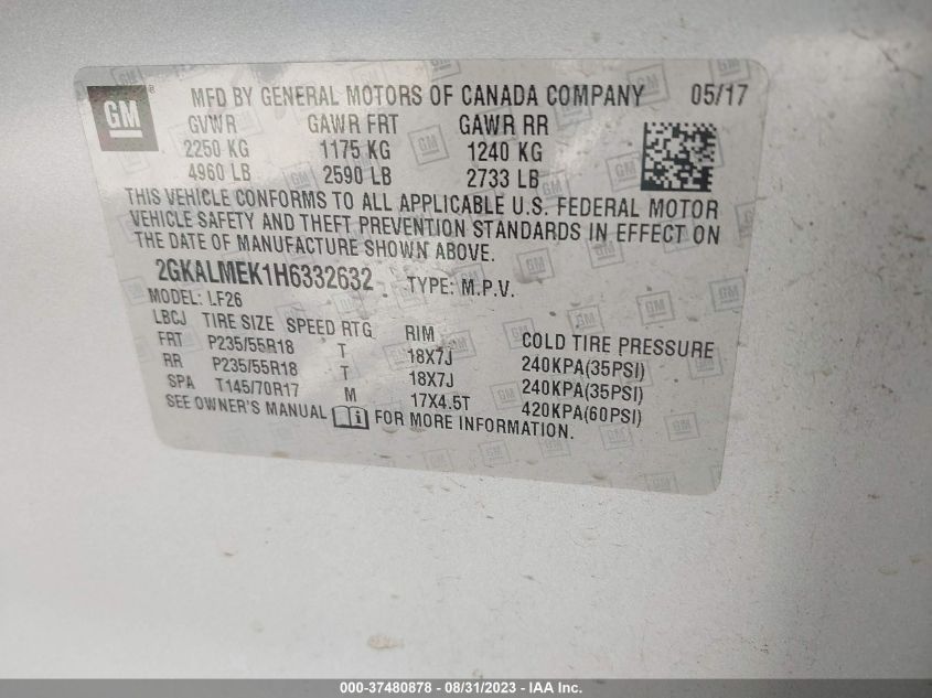 2017 GMC TERRAIN SLE - 2GKALMEK1H6332632
