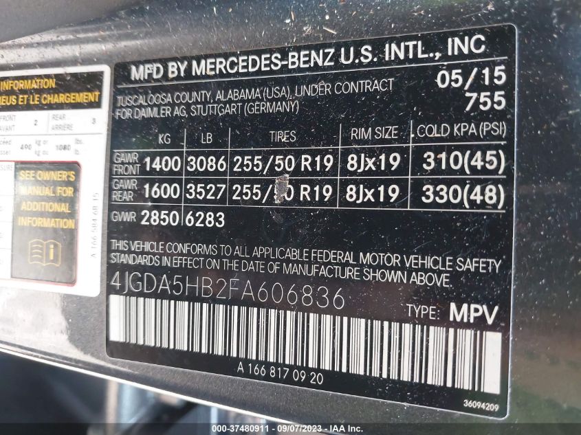 2015 MERCEDES-BENZ M-CLASS ML 350 - 4JGDA5HB2FA606836