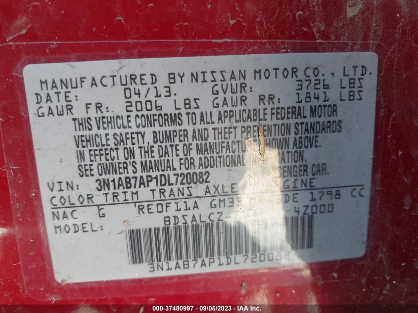 2013 NISSAN SENTRA S - 3N1AB7AP1DL720082