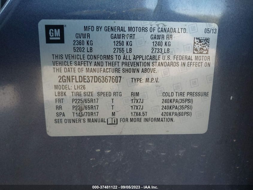 2013 CHEVROLET EQUINOX LT - 2GNFLDE37D6367607