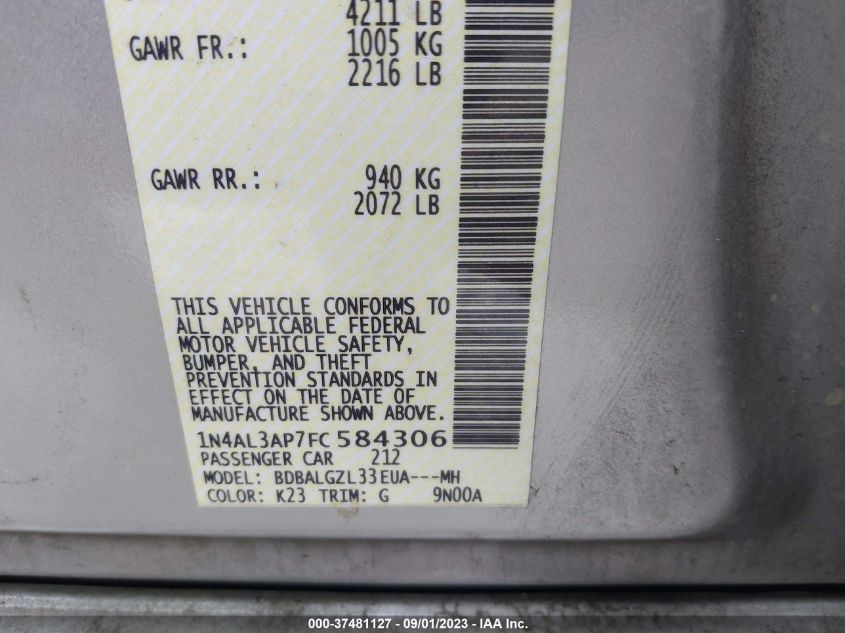 2015 NISSAN ALTIMA 2.5 S - 1N4AL3AP7FC584306