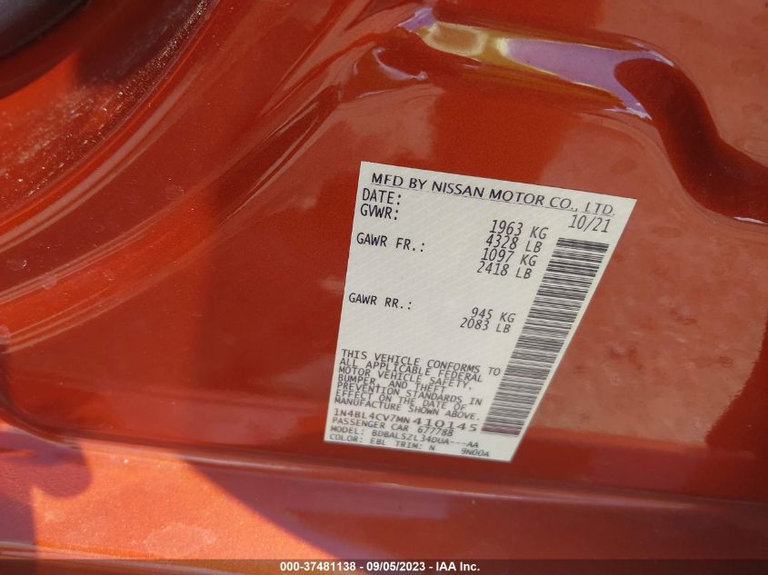 2021 NISSAN ALTIMA 2.5 SR - 1N4BL4CV7MN410145