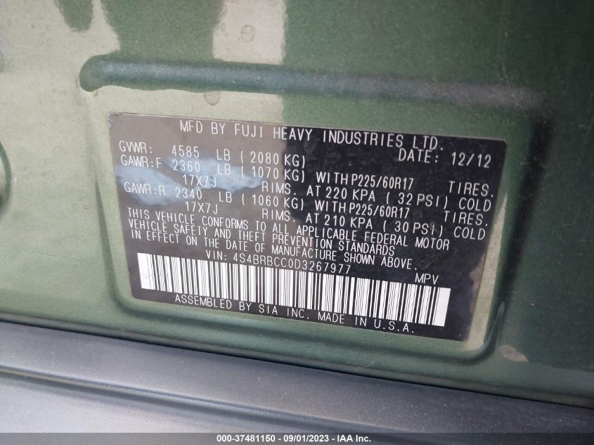 2013 SUBARU OUTBACK 2.5I PREMIUM - 4S4BRBCC0D3267977