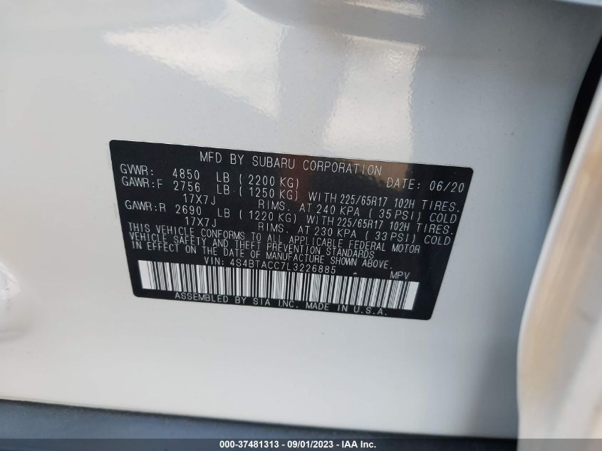 2020 SUBARU OUTBACK PREMIUM - 4S4BTACC7L3226885