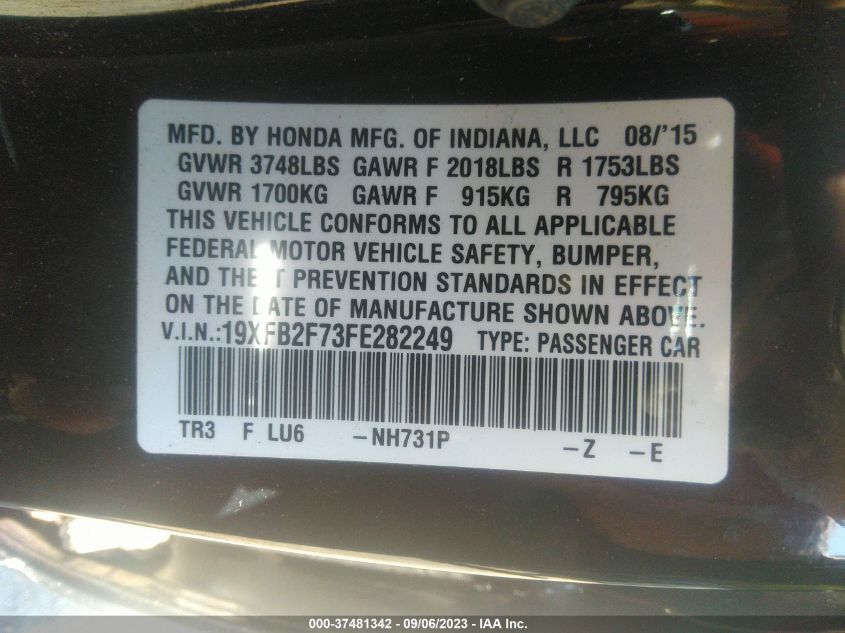 2015 HONDA CIVIC SEDAN SE - 19XFB2F73FE282249