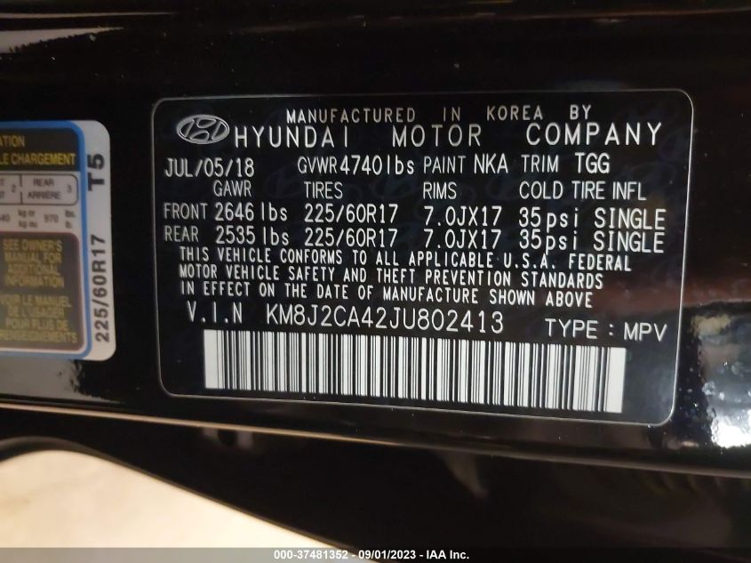 2018 HYUNDAI TUCSON SE - KM8J2CA42JU802413