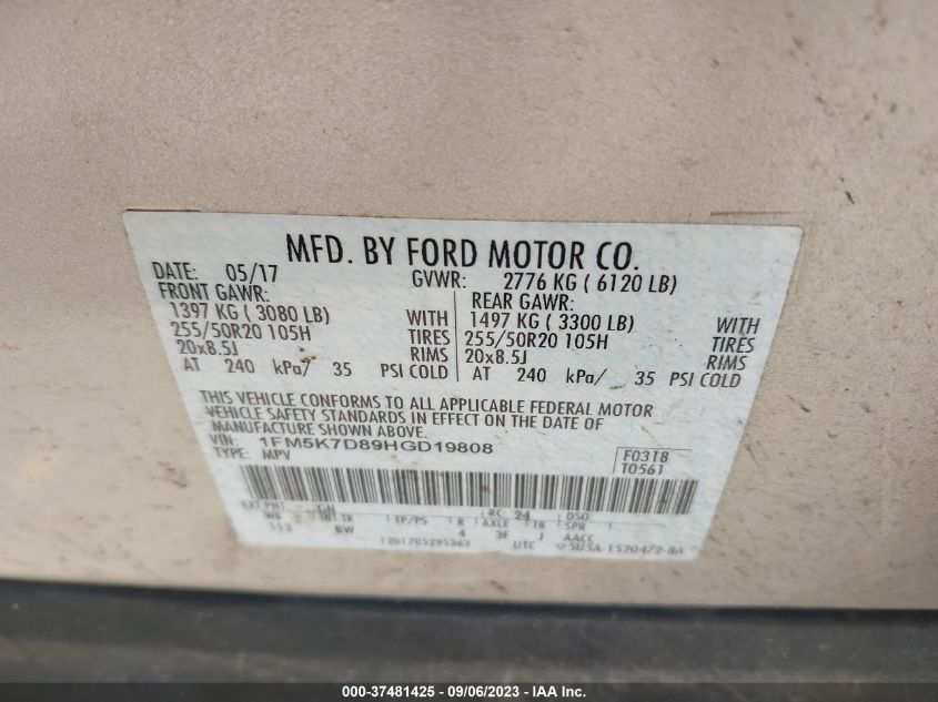 2017 FORD EXPLORER XLT - 1FM5K7D89HGD19808