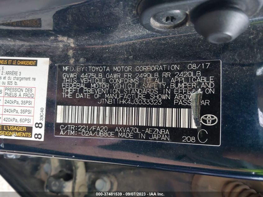2018 TOYOTA CAMRY LE/SE/XLE/L - JTNB11HK4J3033323