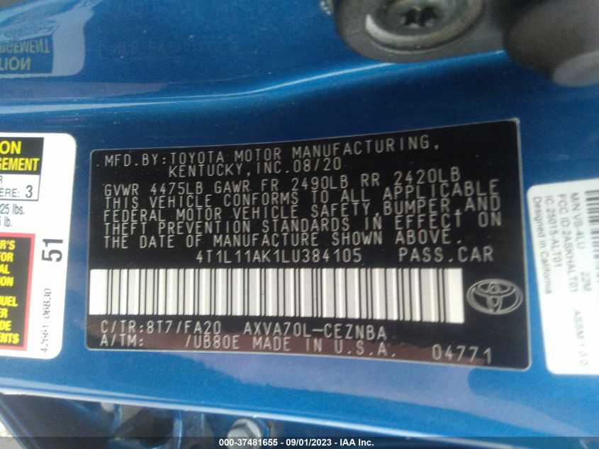 2020 TOYOTA CAMRY LE - 4T1L11AK1LU384105