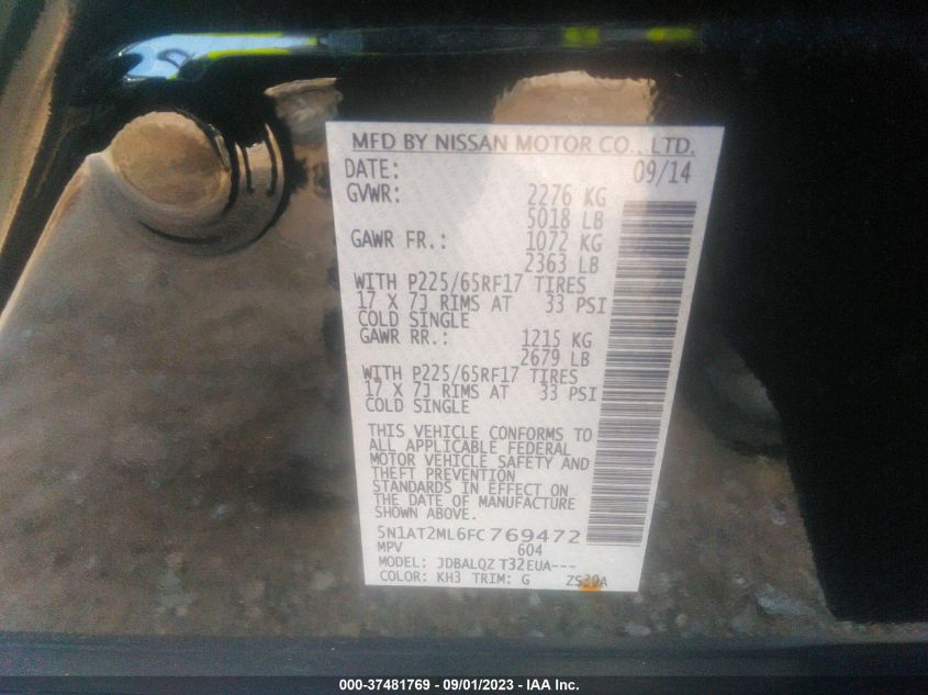 2015 NISSAN ROGUE SV - 5N1AT2ML6FC769472