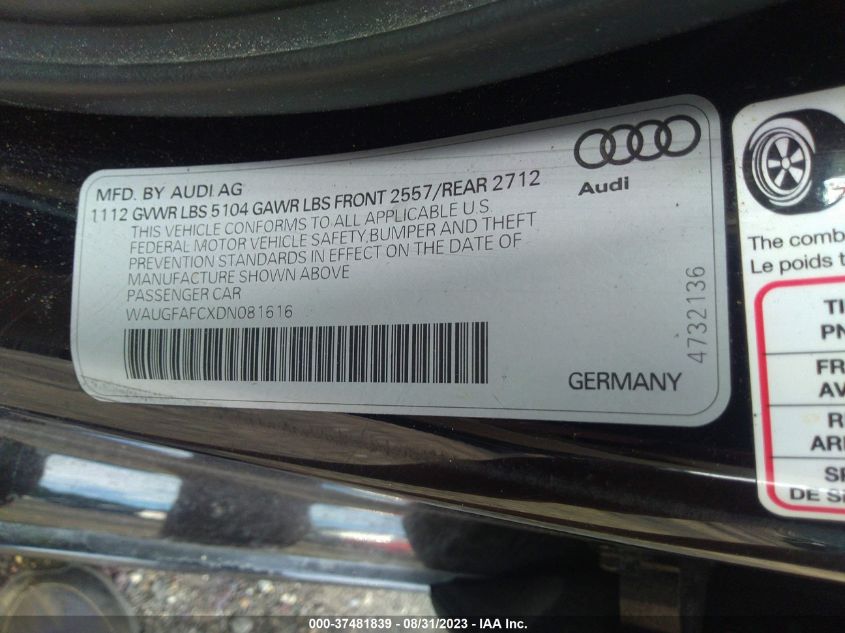 2013 AUDI A6 2.0T PREMIUM PLUS - WAUGFAFCXDN081616