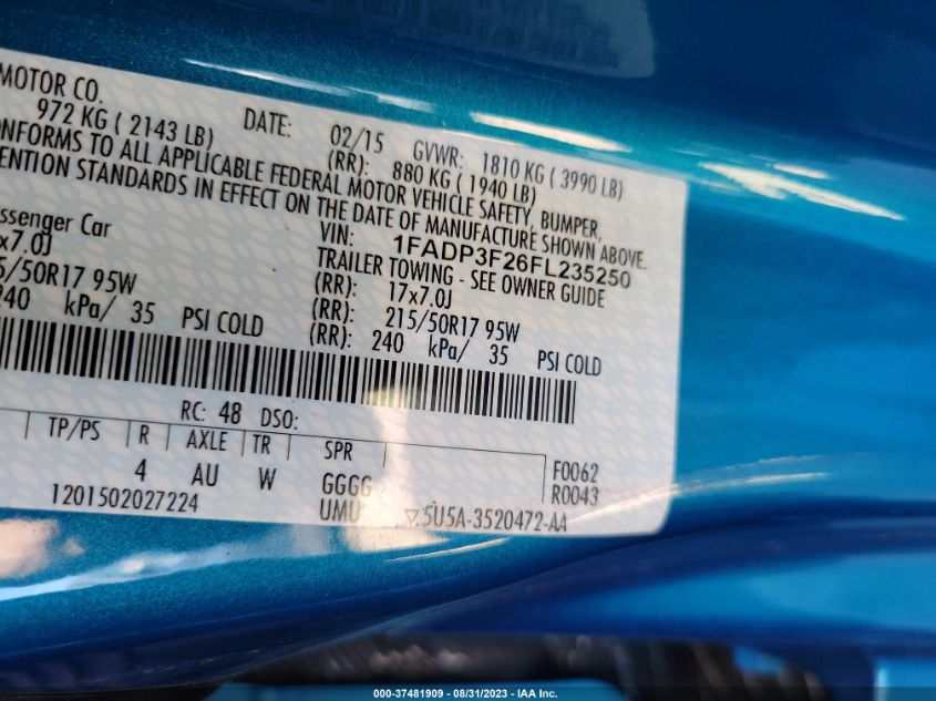 2015 FORD FOCUS SE - 1FADP3F26FL235250