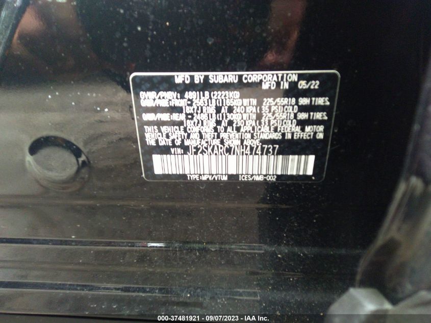 2022 SUBARU FORESTER TOURING - JF2SKARC7NH474737