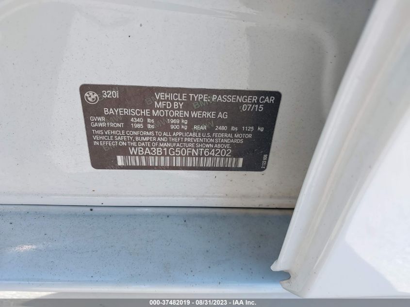 2015 BMW 320I WBA3B1G50FNT64202