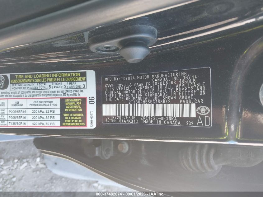 2014 TOYOTA COROLLA L/LE/S/S PLUS/LE PLUS - 2T1BURHE5EC188643