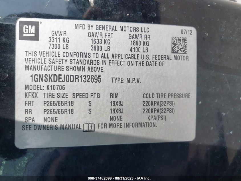 2013 CHEVROLET TAHOE HYBRID 1GNSKDEJ0DR132695