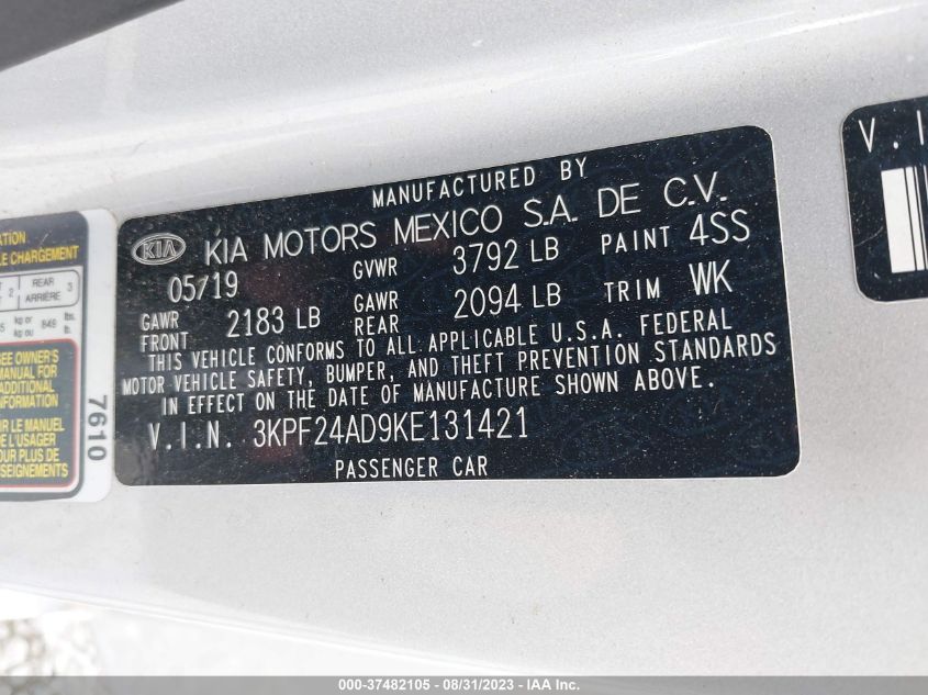 2019 KIA FORTE LXS - 3KPF24AD9KE131421