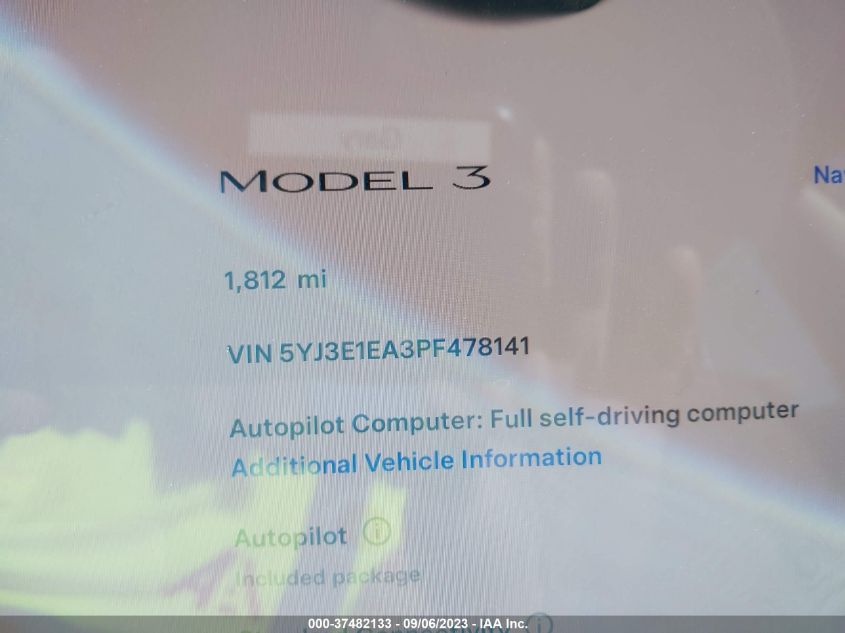 2023 TESLA MODEL 3 - 5YJ3E1EA3PF478141